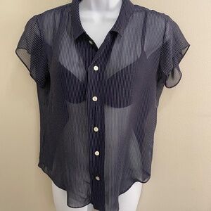 Ralph Lauren Elegant Sheer Navy Pinstripe Blouse Size 6